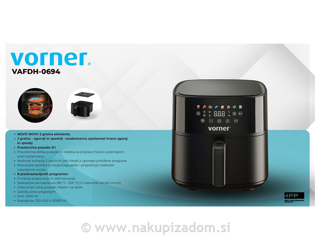 Cvrtnik na vroči zrak Vorner VAFDH-0694 8L,dvojni grelec