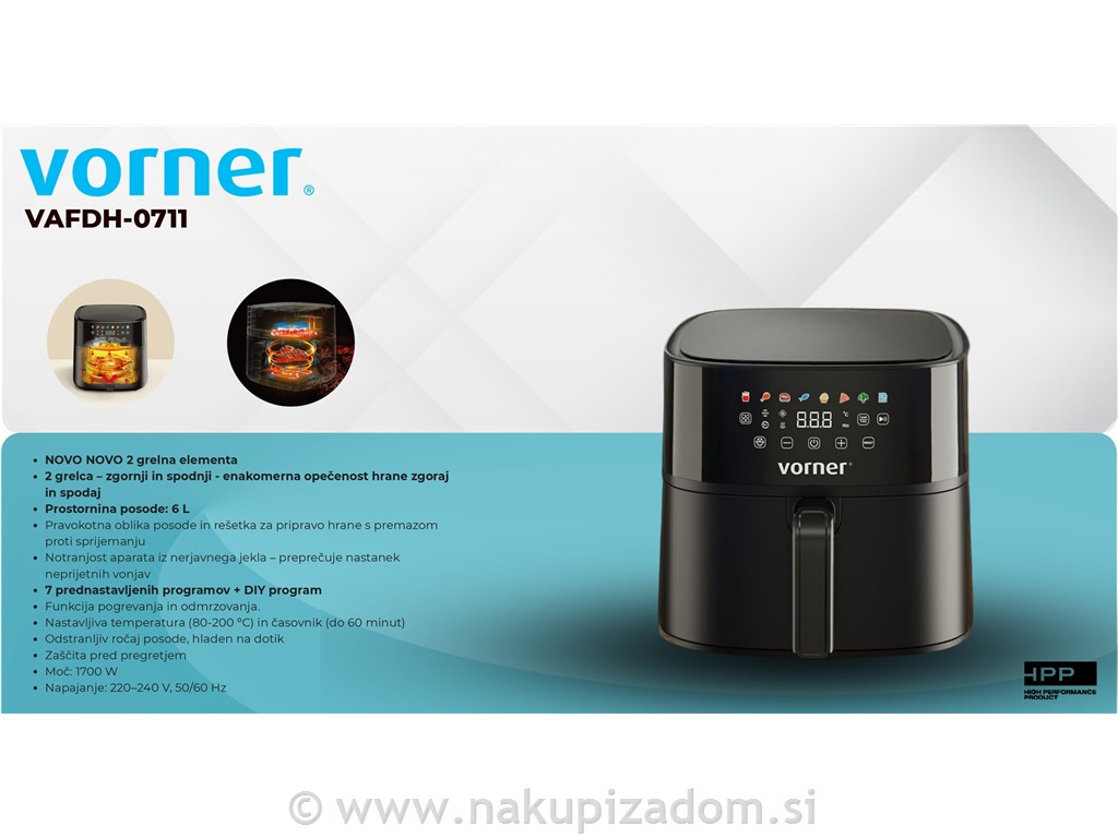 Cvrtnik na vroči zrak VAFDH-0711, 6L, 1700 W, dvojni grelec