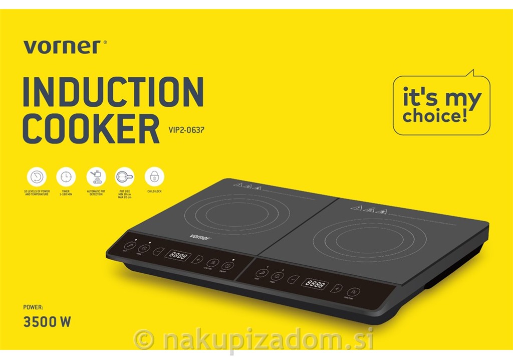 Indukcijski kuhalnik dvojni VORNER VIP2-0637, 3500W