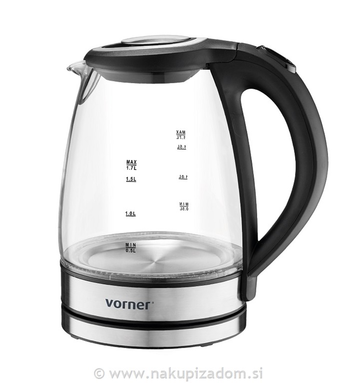 Grelnik vode steklen VORNER VKE-0510, 2200 W, 1,7 L